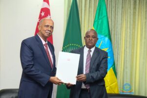Ethiopia: Today (September 26), the Chief of Protocol of the Ministry of Foreign Affairs, Mr Demeke Atenafu, received copies of the credentials of Mr. A. Selverajah, Ambassador of Singapore to Ethiopia.  Welcoming the Ambassador, Mr Demeke Atenafu, expressed the long-standing diplomatic relations between Ethiopia and Singapore that date back to the 1960s and the excellent relations that the two countries have enjoyed since then in economic, social, political, and science and technology spheres, among others.  The two sides also exchanged views regarding the technical cooperation agreements in several fields. Mr Demeke also said that to deepen the relationship between the two countries, the existing bilateral agreements on the avoidance of double taxation, the development of industrial parks, and cultural exchanges should be considered for further realization and implementation.  Mr Demeke also gave the Ambassador a briefing on the huge untapped investment opportunities in Ethiopia in the areas of agriculture, agro-processing, mining, manufacturing, industry, and banking that are now open to international investors.  The Singaporean Ambassador also pointed out the training opportunities set aside by the government of Singapore through the Singapore Cooperation Programme and Singapore-Africa Partnership Package for fellow African friends in different areas.  Mr Demeke also briefed the Ambassador about the current developments in Ethiopia and the government’s continued peace efforts, and the African Union-led peace process in the war against TPLF. He also explained the Ethiopian government’s commitment to negotiate outstanding issues on the Grand Ethiopian Renaissance Dam under the auspices of the African Union.  The Singapore Ambassador expressed that Singapore strongly believes that African problems should be managed by Africans.   Furthermore, he stated that Singapore encourages the African Union-led tripartite negotiations on the Grand Ethiopian Renaissance Dam (GERD).  At the end of the discussion, the Singaporean Ambassador said that during his tenure, he would work diligently to strengthen the ties between the two countries.