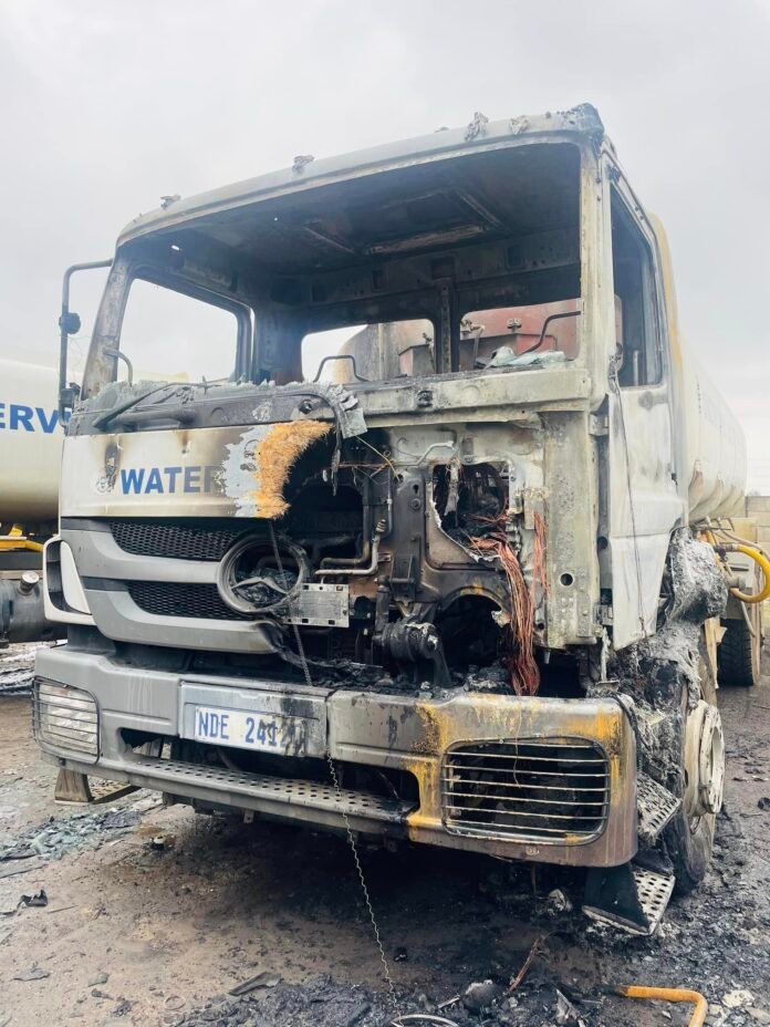 Trucks supplying water to Municipality community burns in Ndumeni