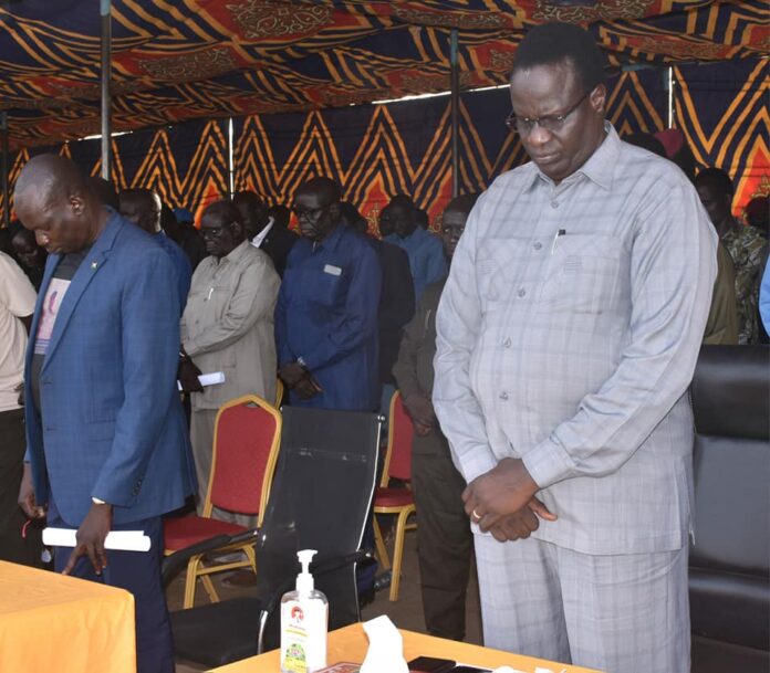 South Sudan's Governor Manytuil Wejang attends funeral of late Sultan in Bentiu