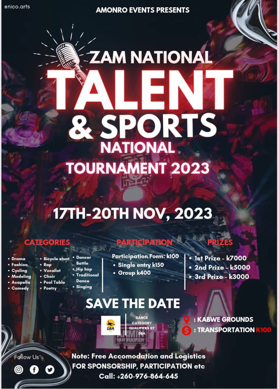 Zam National Talent and Sports National Tournament 2023 all set to publish in Zambia