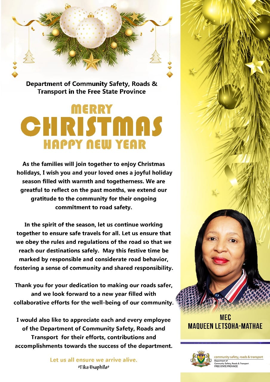 Free State MEC Maqueen Letsoha-Mathae extends Christmas greetings