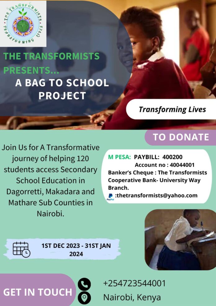 Community based Organization Transformists launch 'A Bag to School Project'