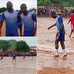 Viral photographs of Sadio Mane playing football on muddy pitch