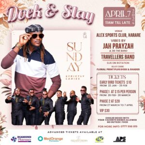 Poster of Doek and Slay event featuring Jah Prayzah and Travellers Band