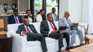 Prime Minister Terrance Drew with other officials during the meeting at Nevis Island