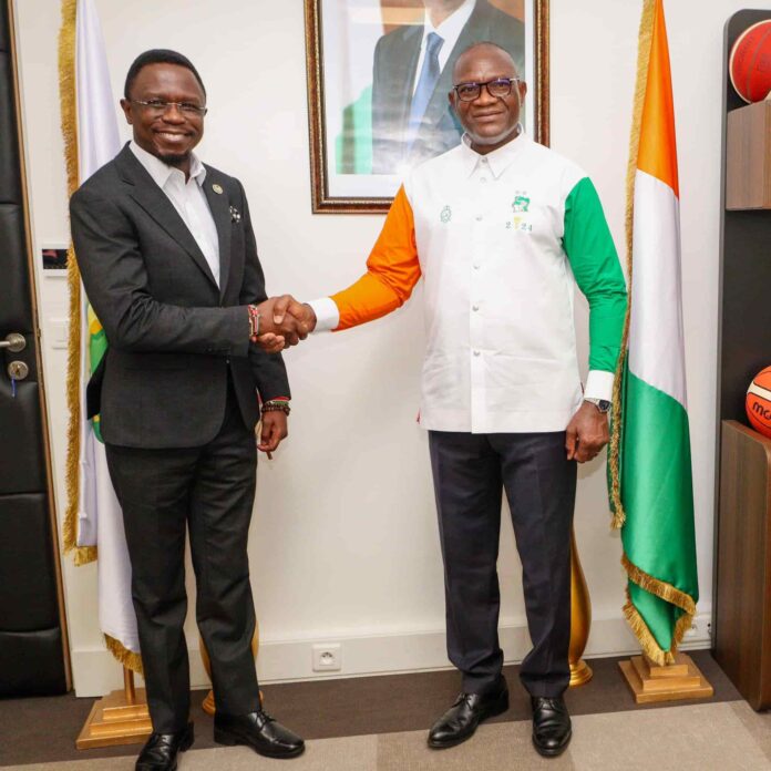 Ababu Namwamba meets Ivorian Sports Minister seeking support, Image: Facebook