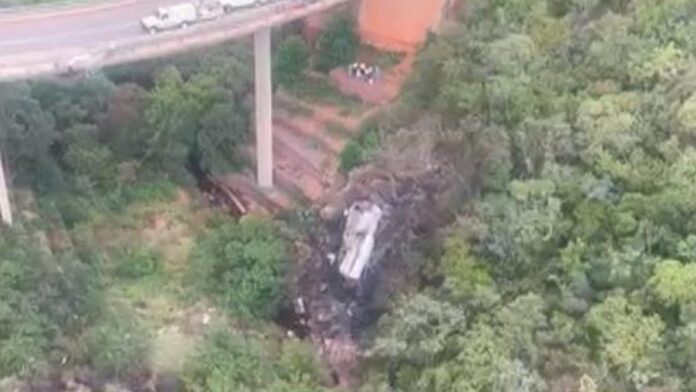 Bus fall off from the South African Bridge