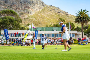 Female Player playing Golf at the Investec SA Women’s Open trophy