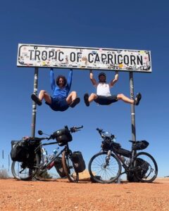 Roberto Helou with his friend on Project Africa tour at Tropic of Capricorn