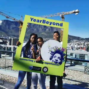 Photograph of kids with the YearBeyond frame