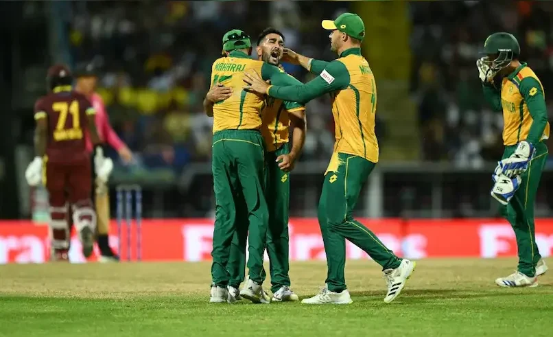 South Africa cricket team celebrating win over West Indies