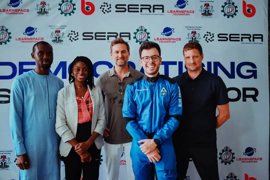 L-R: Co-founders of Learnspace Foundation, Barr. Augustine Ushie and Dr. Anne Agi; Co-founder of SERA, Josh Skurla, astronaut Victor Hespanha and Co-founder of SERA, Sam Hutchison.