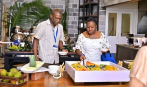 Visitors having breakfast at Kittitian Hill