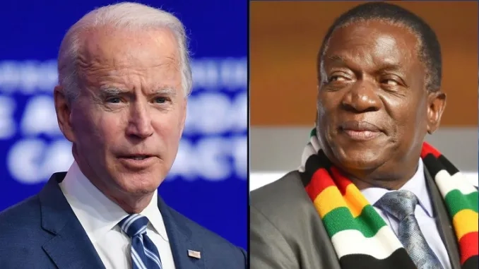 President Joe Biden (left) and President Emmerson Mnangagwa (right)