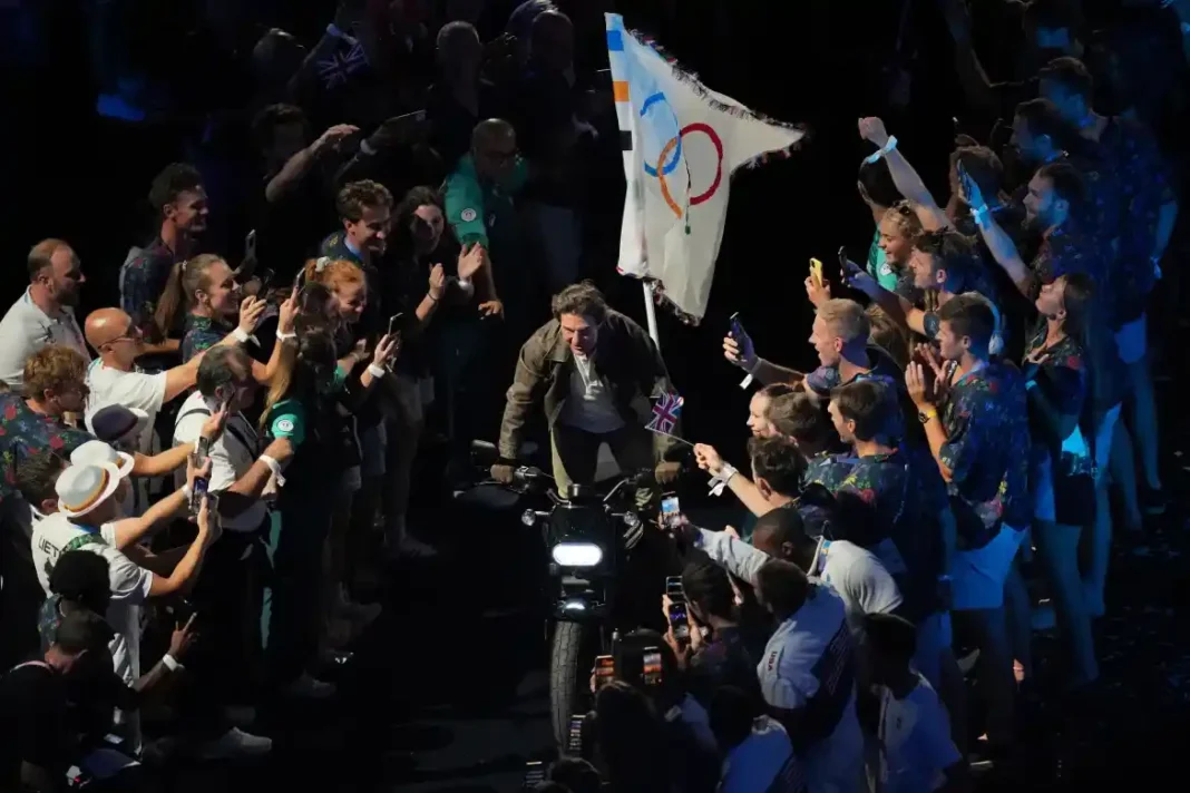 Tom Cruise while making his entry at Paris Olympics Farewell