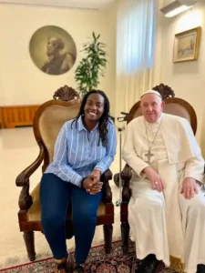 Ugandan LGBTIQ rights activists Clare Byarugaba with Pope Francis 