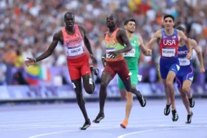 Sprinters, while running at Men's 800m race in Paris Olympics 2024