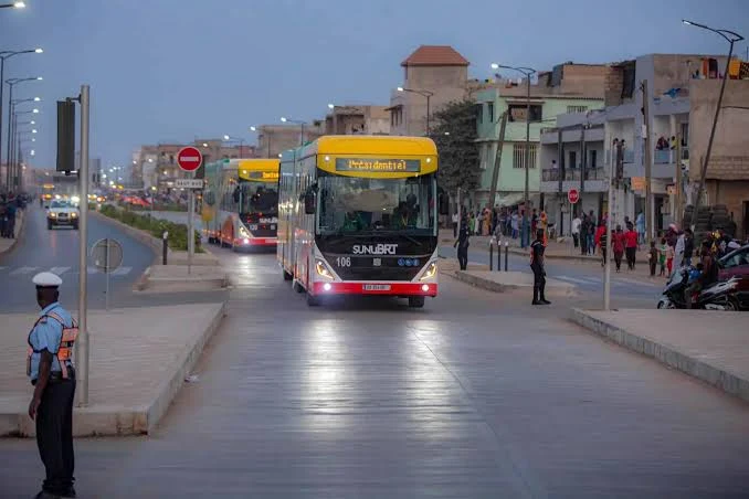 Photograph of the BRT Electric Bus Services in Dakar by launched by Senegal