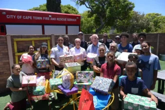 Firefighters of City of Cape Town at Christmas gift giving ceremony