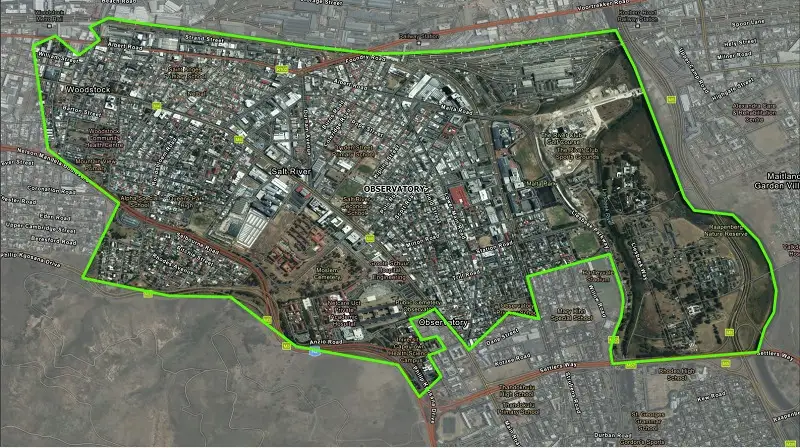 Map of observatory area for upgradation work in Cape Town