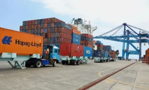 containers docked by MV Derby D vessel at Port of Lamu 