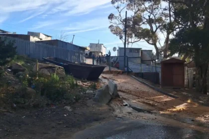 Photograph from pipe burst that caused flooding in town