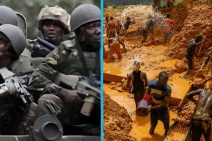 Ghana Army (in left) small-scale miners (in right)