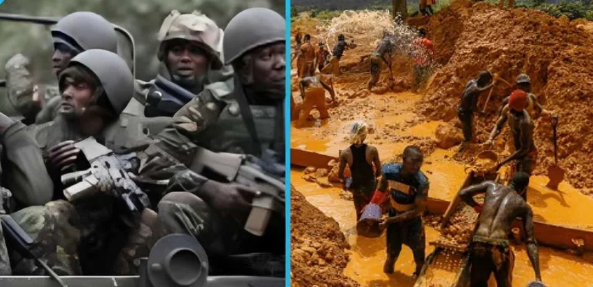 Ghana Army (in left) small-scale miners (in right)