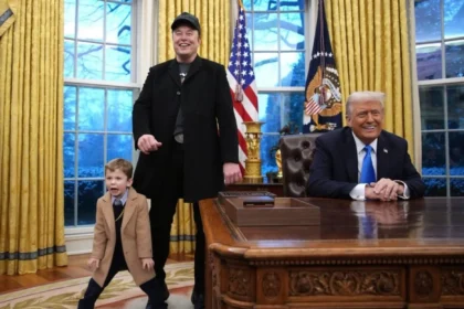 Elon Musk with his son Little X and US President Donald Trump at White House session