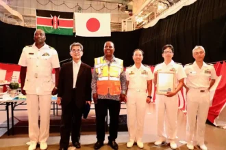 Officials from the vessel that docked at Port of Mombasa in Kenya