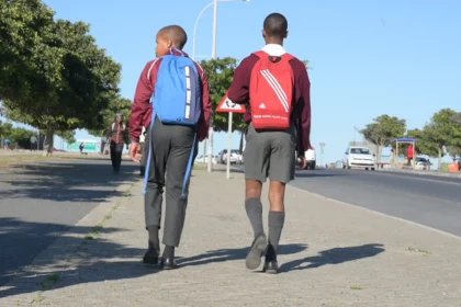 School going kids walking on Cape Town pedestraian