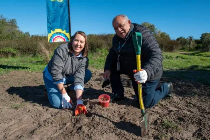 Councillor Francine Higham while planting a sapling on World Environment Day in Cape Town