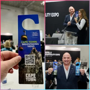 Alderman James Vos with newly designed 'Hang On, Pick Cape Town' campaign door hangers