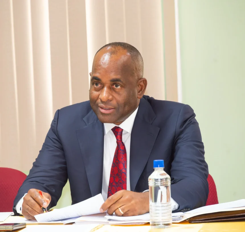 PM Roosevelt Skerrit during hurricane preparedness meeting in Dominica
