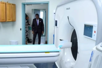 PM Terrance Drew during his visit to see MRI Unit at JNF General Hospital in St. Kitts and Nevis