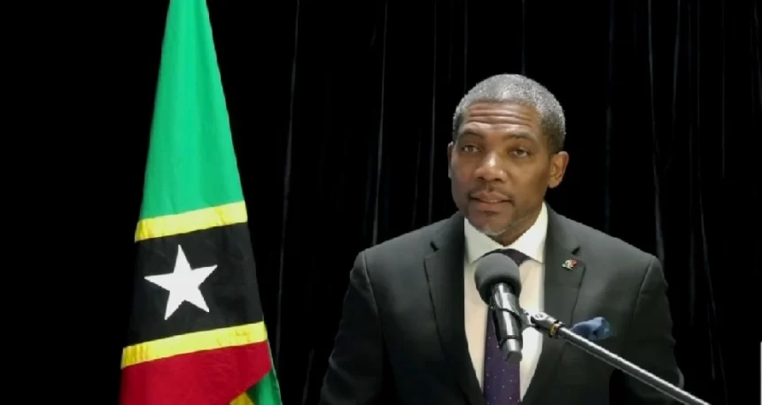 Prime Minister Dr. Terrance Drew while addressing Cabinet Ministers at press conference in St. Kitts and Nevis