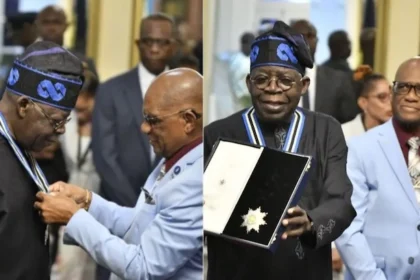 President of Nigeria - Bola Ahmed Tinubu while receiving the highest national honor during state visit in Saint Lucia