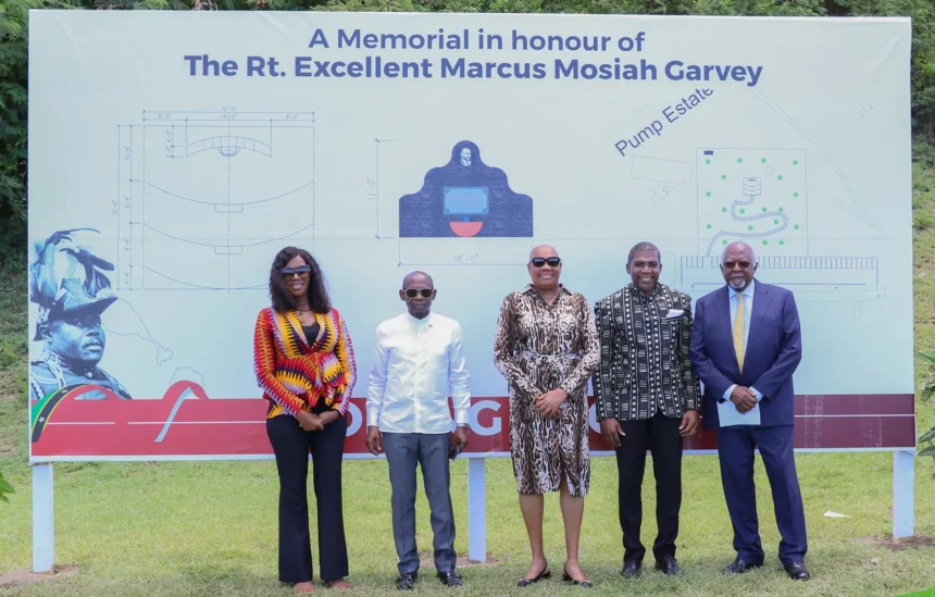 PM Terrance Drew with other leaders during unveiling of historic Marcus Garvey memorial park in St. Kitts and Nevis
