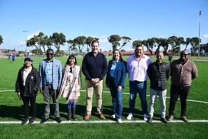 Mayor Geordin Hill-Lewis and Councillor Francine Higham with other team of Bishop Lavis Sports Ground, Cape Town 