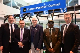 Cape Town Mayor Geordin Hill-Lewis, Minister of Home Affairs Leon Schreiber, Western Cape Premier Alan Winde, BMA CEO and Commissioner Dr Michael Masiapato, and Alderman JP Smith, Mayoral Committee Member for Safety and Security.