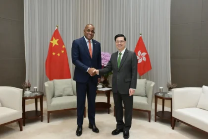 PM Roosevelt Skerrit with CE John Lee during latest meeting