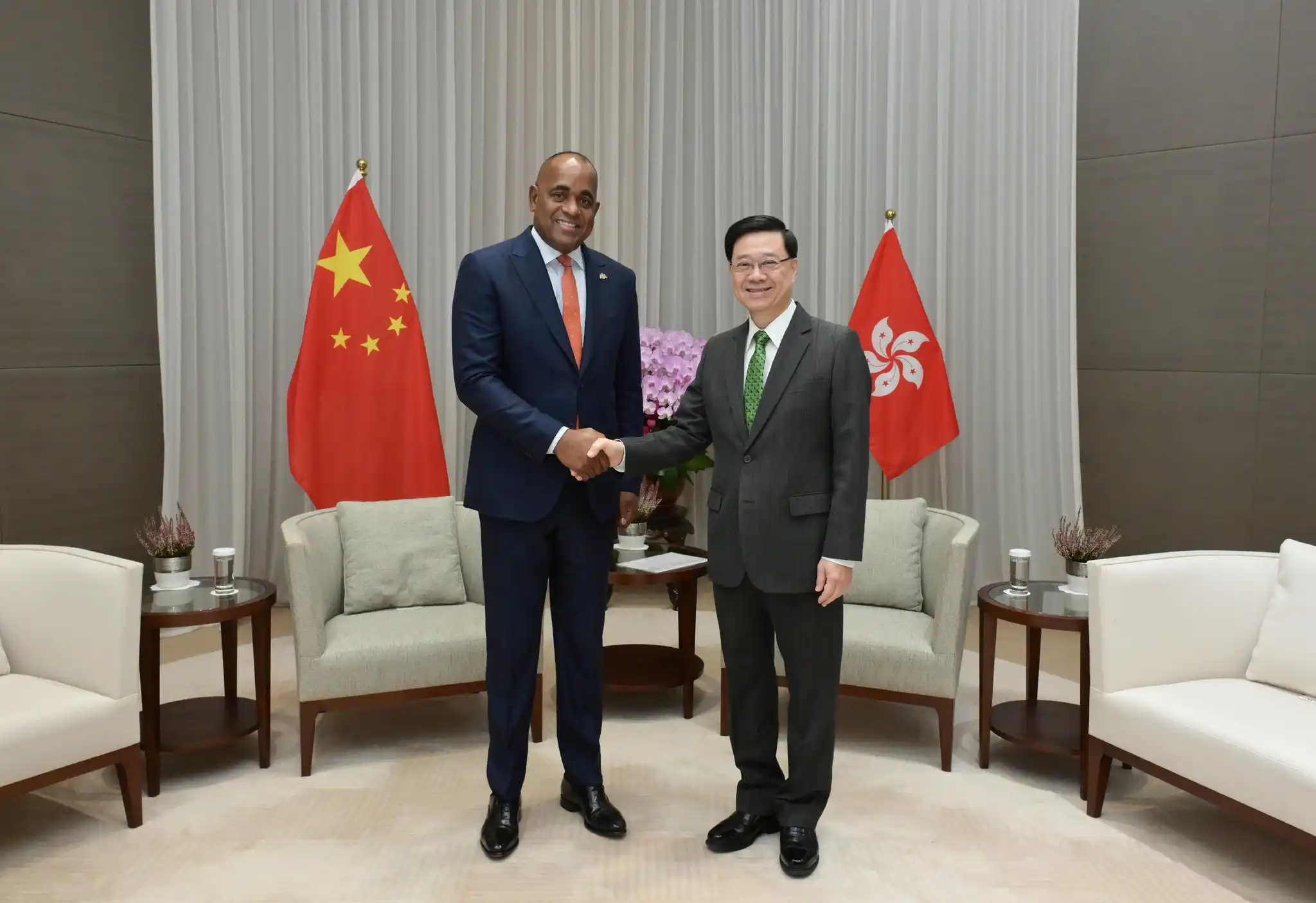 PM Roosevelt Skerrit with CE John Lee during latest meeting