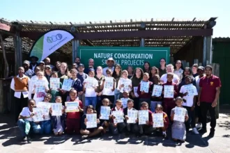 Deputy Mayor Eddie Andrews with learners on Nature Connect Junior River Warden programme in Cape Town