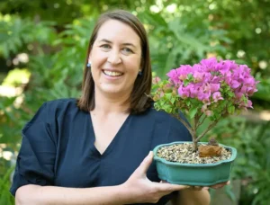 Councillor Francine Higham with a Bonsai Tree at Cape Town Bonsai Festival 2025