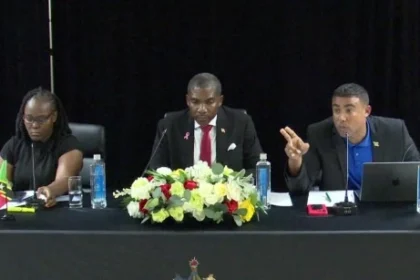 Prime Minister Dr. Terrance Drew with other ministers during Townhall Meeting in St. Kitts and Nevis