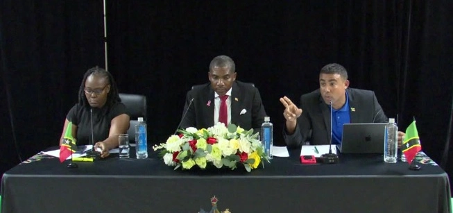 Prime Minister Dr. Terrance Drew with other ministers during Townhall Meeting in St. Kitts and Nevis