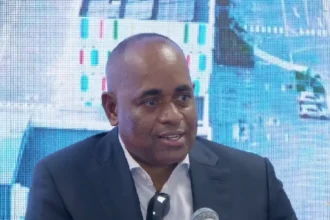 Prime Minister Roosevelt Skerrit at the SVG press conference