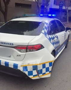 Car that got hit by Porsche Taycan in city traffic, in Cape Town