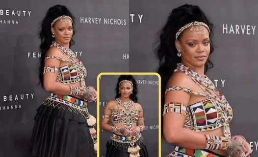 Rihanna in South African traditional Zulu outfit at Fenty Beauty event