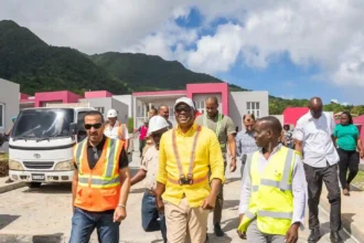 PM Roosevelt Skerrit while inspecting the Grand Bay project sites in Dominica